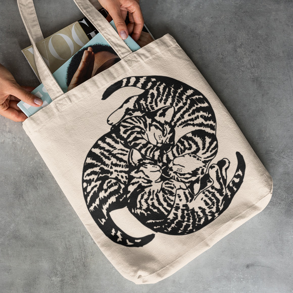 Cat 3 Purricane Striped Kittens Tote Bag - Picture 2 of 5